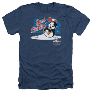 AN OFFCIALLY LICENSED CHILLY WILLY JUST CHILLIN MEN'S HEATHER T-SHIRT NAVY