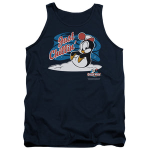AN OFFCIALLY LICENSED CHILLY WILLY JUST CHILLIN ADULT UNISEX TANK TOP NAVY
