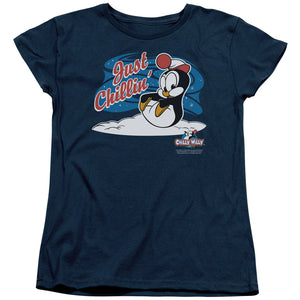 AN OFFCIALLY LICENSED CHILLY WILLY JUST CHILLIN WOMEN'S REGULAR FIT T-SHIRT NAVY