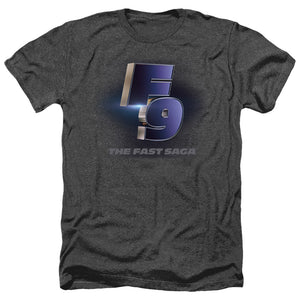 AN OFFCIALLY LICENSED FAST AND THE FURIOUS 9 F9 POSTER LOGO MEN'S HEATHER T-SHIRT CHARCOAL