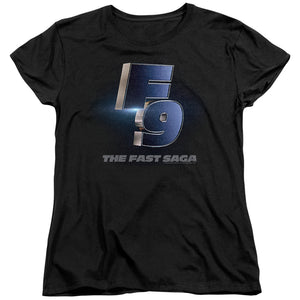AN OFFCIALLY LICENSED FAST AND THE FURIOUS 9 F9 POSTER LOGO WOMEN'S REGULAR FIT T-SHIRT BLACK
