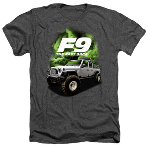 AN OFFCIALLY LICENSED FAST AND THE FURIOUS 9 TRUCK MEN'S HEATHER T-SHIRT CHARCOAL