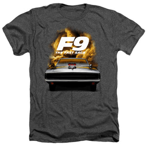 AN OFFCIALLY LICENSED FAST AND THE FURIOUS 9 CAMERO FRONT MEN'S HEATHER T-SHIRT CHARCOAL