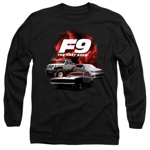 AN OFFCIALLY LICENSED FAST AND THE FURIOUS 9 CAR GROUP MEN'S LONG SLEEVE T-SHIRT BLACK