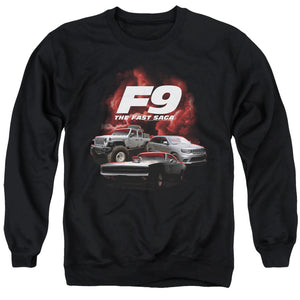 AN OFFCIALLY LICENSED FAST AND THE FURIOUS 9 CAR GROUP ADULT UNISEX CREWNECK SWEATSHIRT BLACK