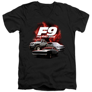 AN OFFCIALLY LICENSED FAST AND THE FURIOUS 9 CAR GROUP MEN'S V-NECK T-SHIRT BLACK