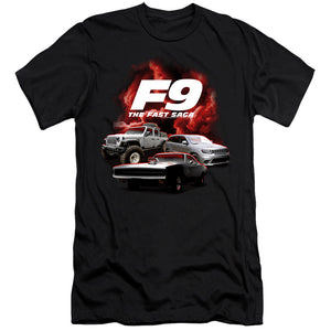AN OFFCIALLY LICENSED FAST AND THE FURIOUS 9 CAR GROUP MEN'S PREMIUM SLIM FIT T-SHIRT BLACK