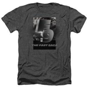AN OFFCIALLY LICENSED FAST AND THE FURIOUS 9 F9 SMOKE LOGO MEN'S HEATHER T-SHIRT CHARCOAL