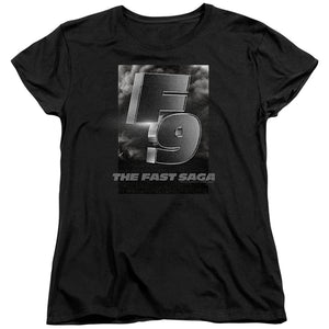 AN OFFCIALLY LICENSED FAST AND THE FURIOUS 9 F9 SMOKE LOGO WOMEN'S REGULAR FIT T-SHIRT BLACK