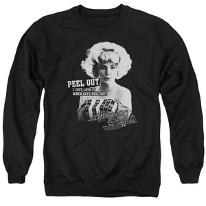 AN OFFCIALLY LICENSED AMERICAN GRAFFITI PEEL OUT ADULT UNISEX CREWNECK SWEATSHIRT BLACK