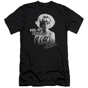 AN OFFCIALLY LICENSED AMERICAN GRAFFITI PEEL OUT MEN'S PREMIUM SLIM FIT T-SHIRT BLACK