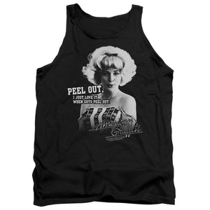 AN OFFCIALLY LICENSED AMERICAN GRAFFITI PEEL OUT ADULT UNISEX TANK TOP BLACK