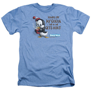 AN OFFCIALLY LICENSED CHILLY WILLY HANDS OFF MEN'S HEATHER T-SHIRT LIGHT BLUE