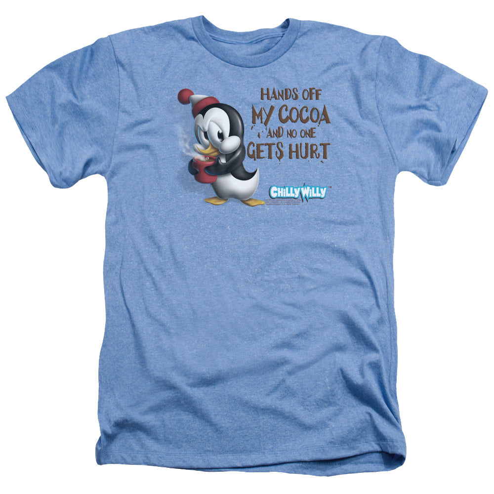 AN OFFCIALLY LICENSED CHILLY WILLY HANDS OFF MEN'S HEATHER T-SHIRT LIGHT BLUE