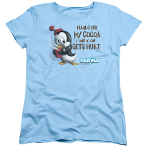 AN OFFCIALLY LICENSED CHILLY WILLY HANDS OFF WOMEN'S REGULAR FIT T-SHIRT LIGHT BLUE