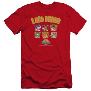 AN OFFCIALLY LICENSED LAND BEFORE TIME I DIG DINOS MEN'S PREMIUM SLIM FIT T-SHIRT RED