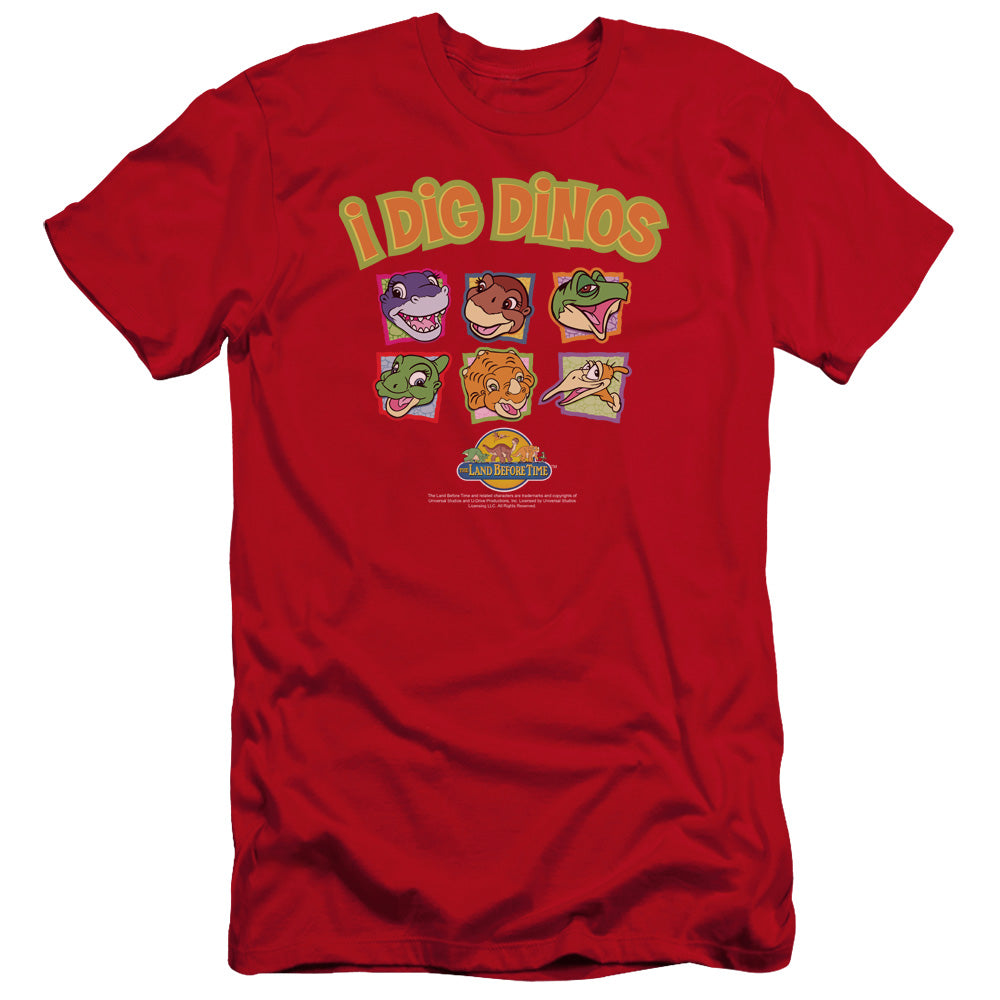 AN OFFCIALLY LICENSED LAND BEFORE TIME I DIG DINOS MEN'S PREMIUM SLIM FIT T-SHIRT RED