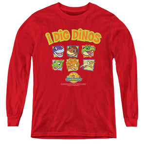 AN OFFCIALLY LICENSED LAND BEFORE TIME I DIG DINOS YOUTH LONG SLEEVE T-SHIRT RED