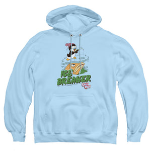 AN OFFCIALLY LICENSED CHILLY WILLY ICE BREAKER ADULT UNISEX PULLOVER HOODIE LIGHT BLUE
