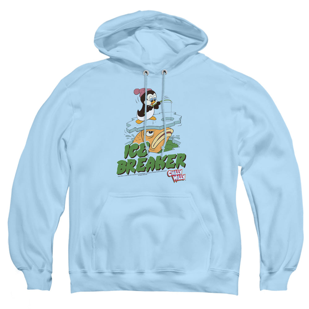 AN OFFCIALLY LICENSED CHILLY WILLY ICE BREAKER ADULT UNISEX PULLOVER HOODIE LIGHT BLUE