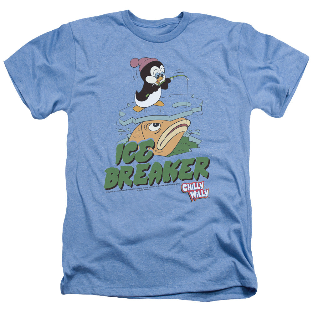 AN OFFCIALLY LICENSED CHILLY WILLY ICE BREAKER MEN'S HEATHER T-SHIRT LIGHT BLUE