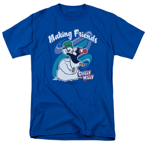 AN OFFCIALLY LICENSED CHILLY WILLY MAKING FRIENDS MEN'S REGULAR FIT T-SHIRT ROYAL