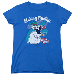 AN OFFCIALLY LICENSED CHILLY WILLY MAKING FRIENDS WOMEN'S REGULAR FIT T-SHIRT ROYAL