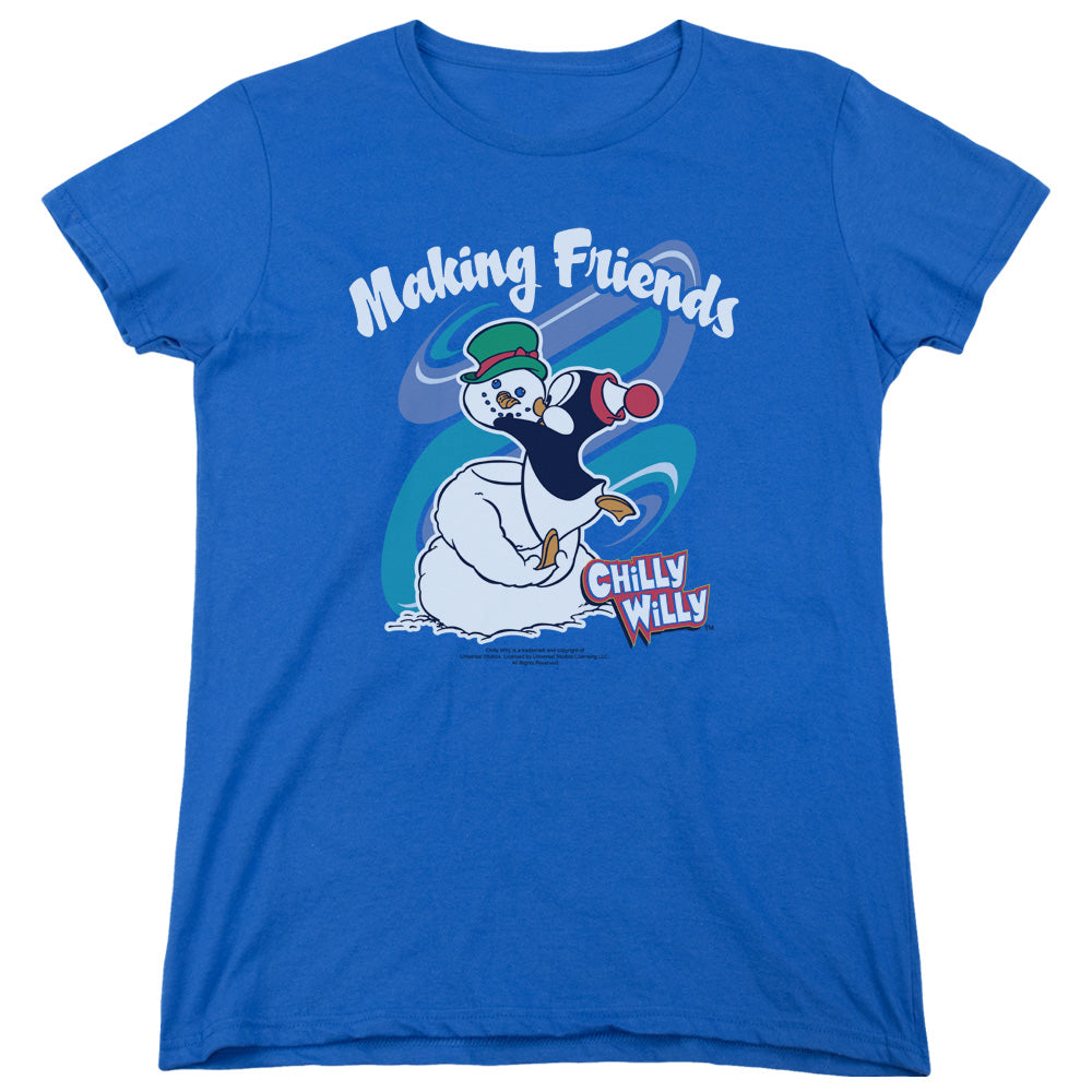 AN OFFCIALLY LICENSED CHILLY WILLY MAKING FRIENDS WOMEN'S REGULAR FIT T-SHIRT ROYAL