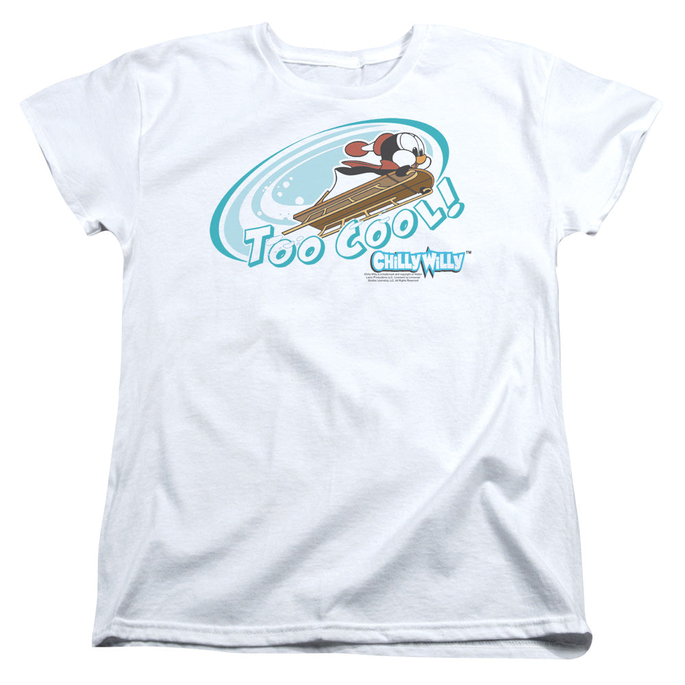 AN OFFCIALLY LICENSED CHILLY WILLY TOO COOL WOMEN'S REGULAR FIT T-SHIRT WHITE