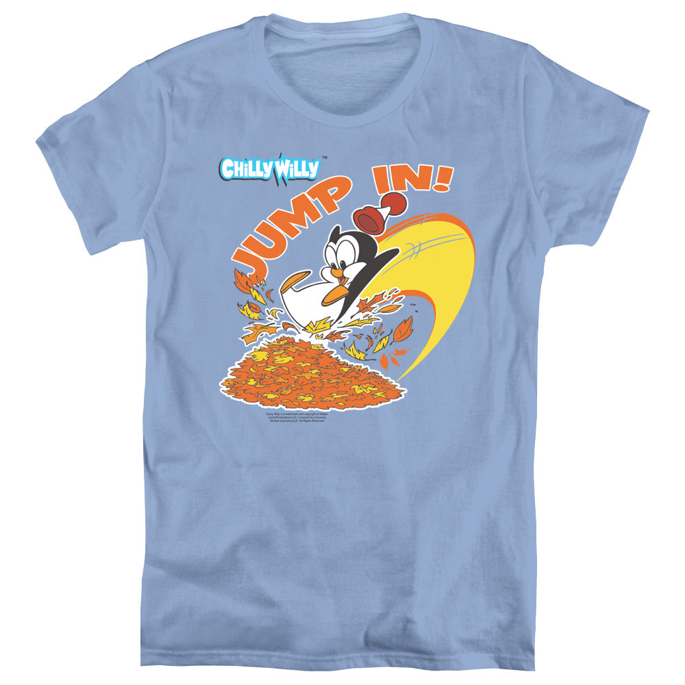 AN OFFCIALLY LICENSED CHILLY WILLY JUMP IN WOMEN'S REGULAR FIT T-SHIRT CAROLINA BLUE