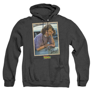 AN OFFCIALLY LICENSED BACK TO THE FUTURE BTTF MOTHERS DAY ADULT UNISEX HEATHER PULLOVER HOODIE BLACK