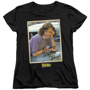 AN OFFCIALLY LICENSED BACK TO THE FUTURE BTTF MOTHERS DAY WOMEN'S REGULAR FIT T-SHIRT BLACK