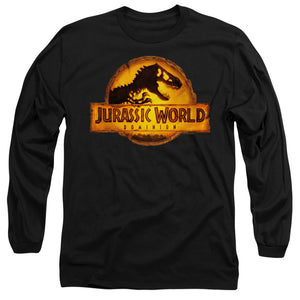 AN OFFCIALLY LICENSED JURASSIC WORLD RENDERED LOGO MEN'S LONG SLEEVE T-SHIRT BLACK