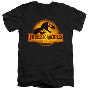 AN OFFCIALLY LICENSED JURASSIC WORLD RENDERED LOGO MEN'S V-NECK T-SHIRT BLACK