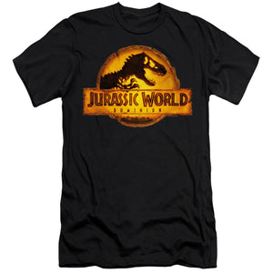 AN OFFCIALLY LICENSED JURASSIC WORLD RENDERED LOGO MEN'S PREMIUM SLIM FIT T-SHIRT BLACK