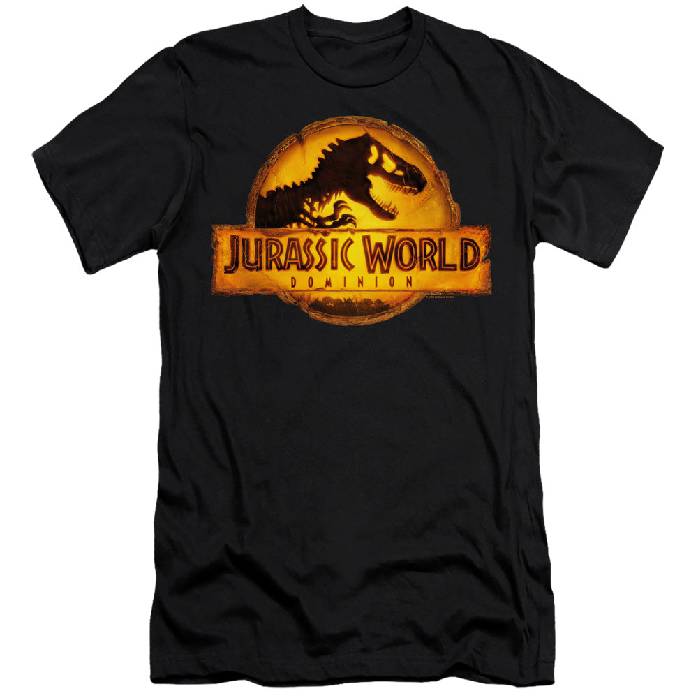 AN OFFCIALLY LICENSED JURASSIC WORLD RENDERED LOGO MEN'S PREMIUM SLIM FIT T-SHIRT BLACK