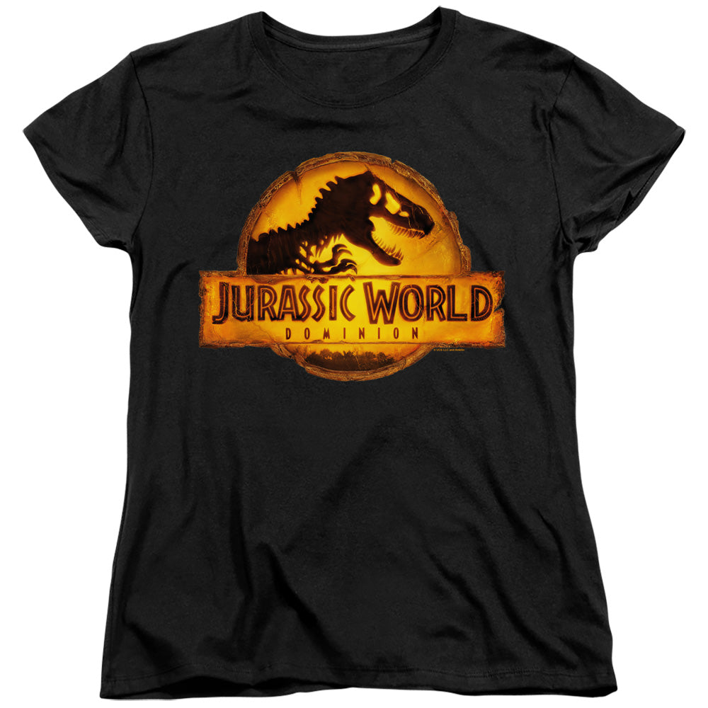 AN OFFCIALLY LICENSED JURASSIC WORLD RENDERED LOGO WOMEN'S REGULAR FIT T-SHIRT BLACK