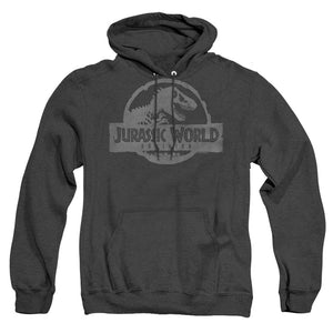 AN OFFCIALLY LICENSED JURASSIC WORLD DOMINION VINTAGE LOGO ADULT UNISEX HEATHER PULLOVER HOODIE BLACK