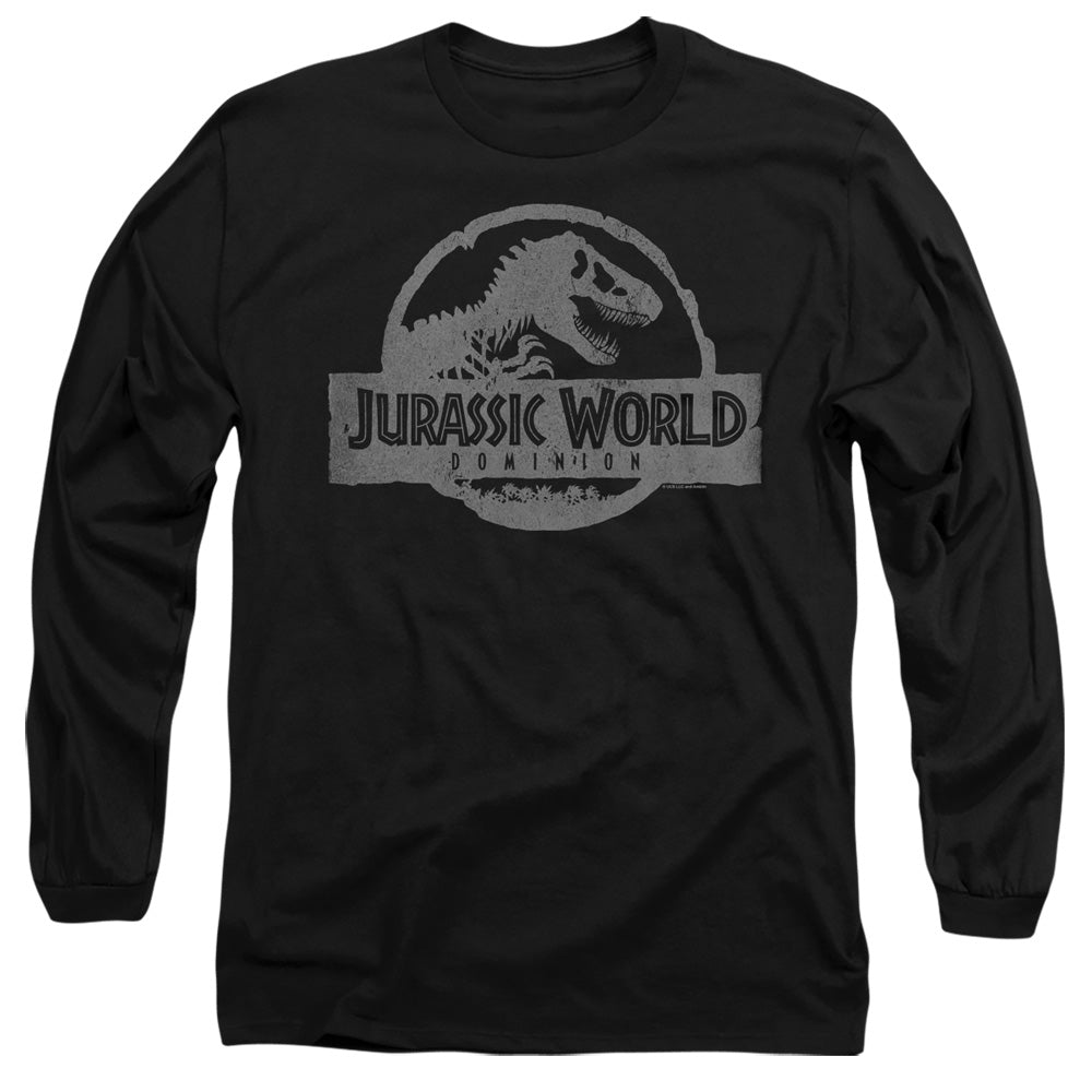 AN OFFCIALLY LICENSED JURASSIC WORLD DOMINION VINTAGE LOGO MEN'S LONG SLEEVE T-SHIRT BLACK
