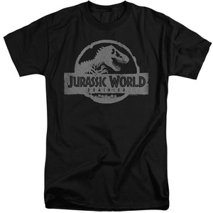 AN OFFCIALLY LICENSED JURASSIC WORLD DOMINION VINTAGE LOGO MEN'S TALL FIT T-SHIRT BLACK