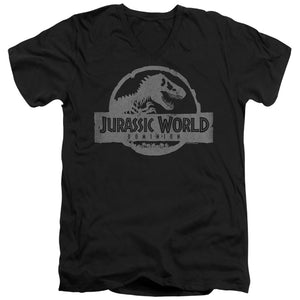 AN OFFCIALLY LICENSED JURASSIC WORLD DOMINION VINTAGE LOGO MEN'S V-NECK T-SHIRT BLACK