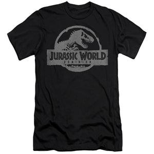 AN OFFCIALLY LICENSED JURASSIC WORLD DOMINION VINTAGE LOGO MEN'S PREMIUM SLIM FIT T-SHIRT BLACK