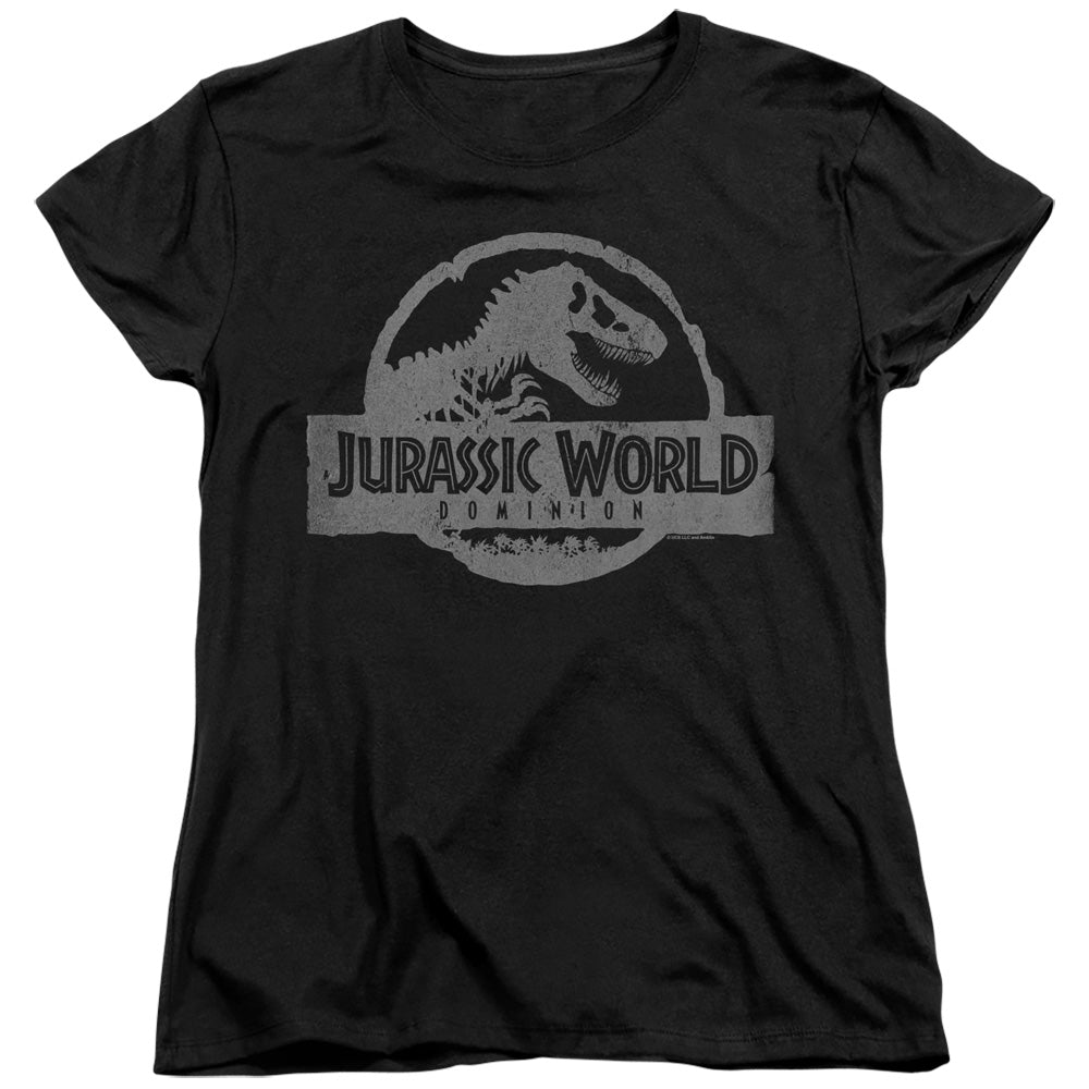 AN OFFCIALLY LICENSED JURASSIC WORLD DOMINION VINTAGE LOGO WOMEN'S REGULAR FIT T-SHIRT BLACK