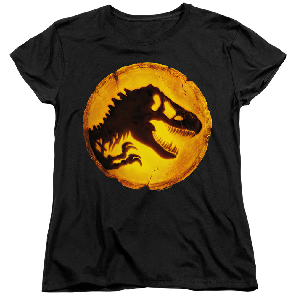 AN OFFCIALLY LICENSED JURASSIC WORLD DOMINION ICON WOMEN'S REGULAR FIT T-SHIRT BLACK