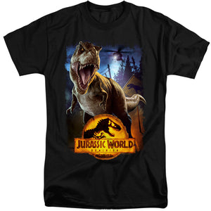 AN OFFCIALLY LICENSED JURASSIC WORLD NO MORE FENCES MEN'S TALL FIT T-SHIRT BLACK