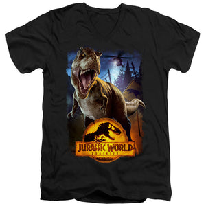 AN OFFCIALLY LICENSED JURASSIC WORLD NO MORE FENCES MEN'S V-NECK T-SHIRT BLACK