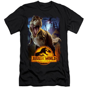 AN OFFCIALLY LICENSED JURASSIC WORLD NO MORE FENCES MEN'S PREMIUM SLIM FIT T-SHIRT BLACK