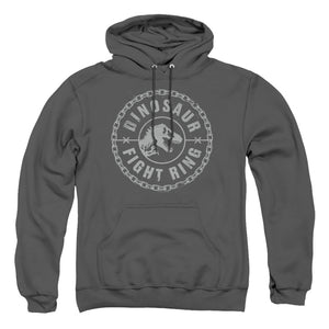 AN OFFCIALLY LICENSED JURASSIC WORLD DINO FIGHT RING ADULT UNISEX PULLOVER HOODIE CHARCOAL