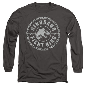 AN OFFCIALLY LICENSED JURASSIC WORLD DINO FIGHT RING MEN'S LONG SLEEVE T-SHIRT CHARCOAL