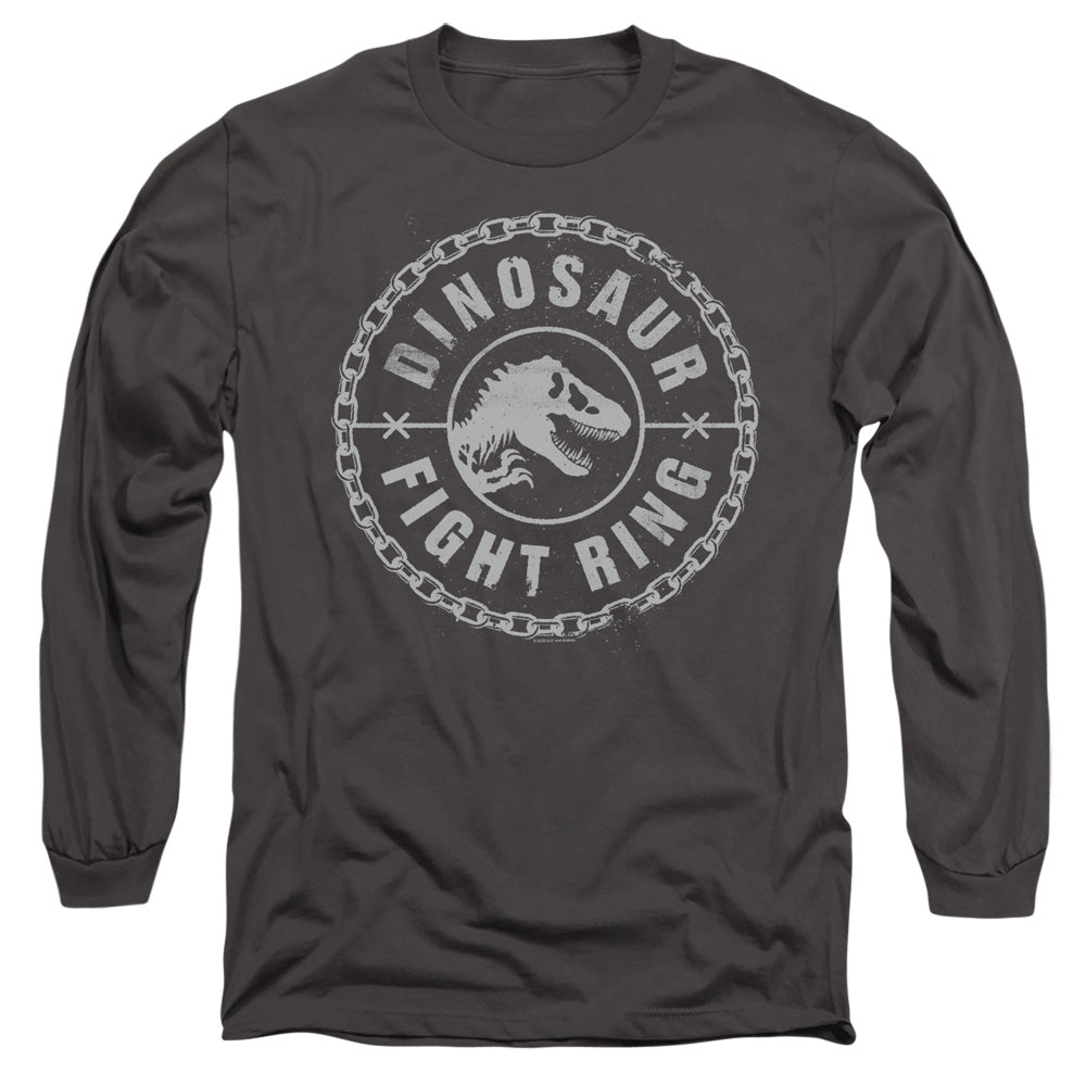 AN OFFCIALLY LICENSED JURASSIC WORLD DINO FIGHT RING MEN'S LONG SLEEVE T-SHIRT CHARCOAL